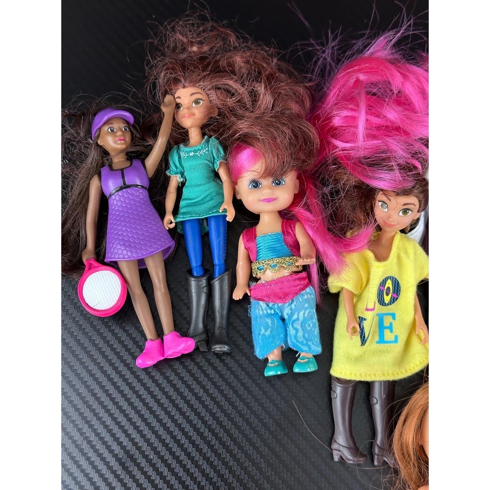 Mixed Lot of 9 Small Dolls Barbie Chelsea Shimmer and Shine Mini Fashion Dolls